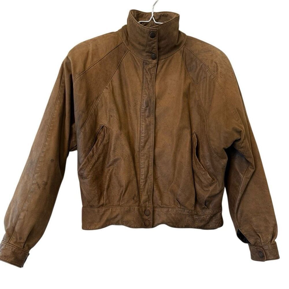 Vintage 80s Brass Plum for Nordstrom Genuine Leather Full Zip Jacket Brown Small